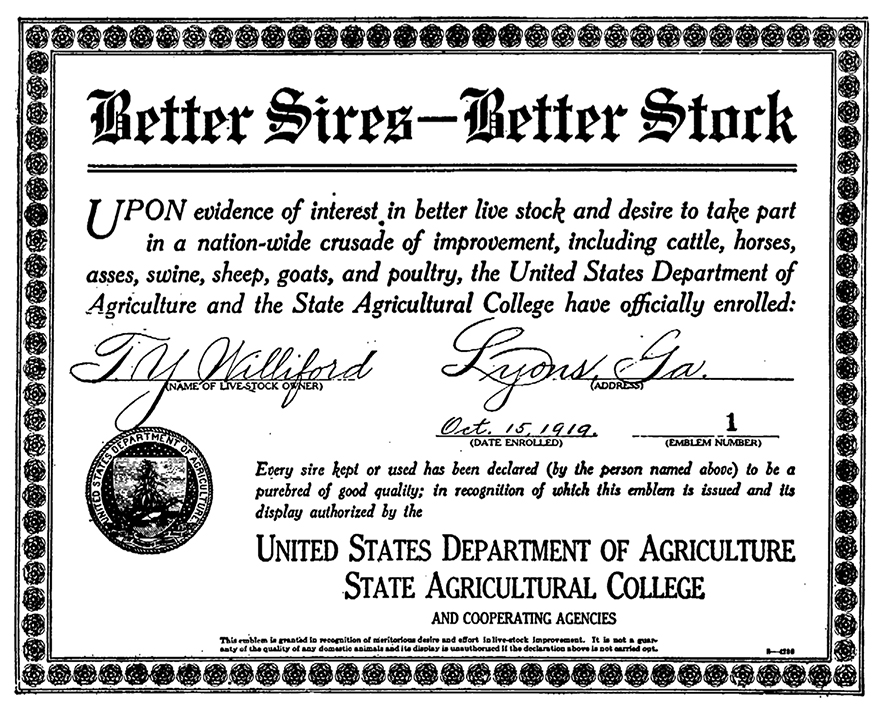 Better Sires Better Stock certificate